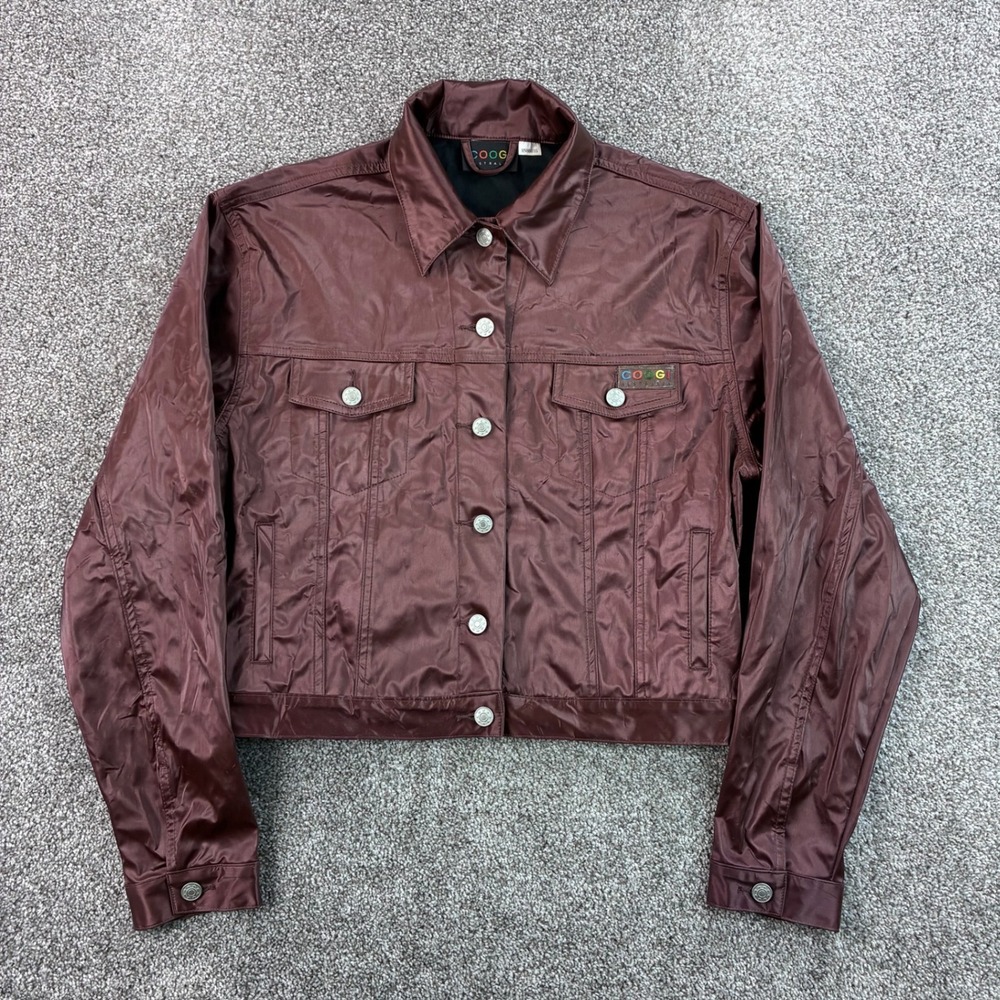 Vintage Y2K COOGI Australia Trucker Jacket Women's XL Burgundy Polyurethane